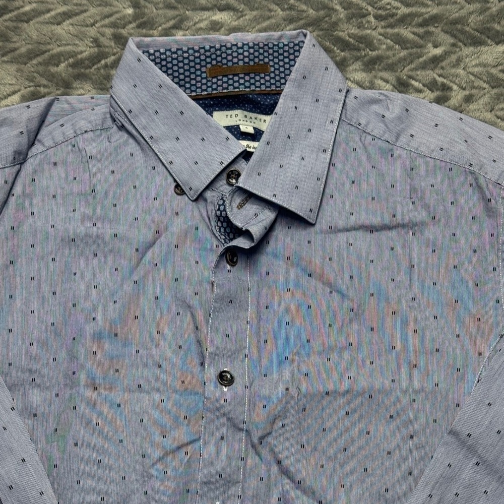 Ted Baker London Size 4 Geometric Print Long‎ Sleeve Button Down Shirt (1445)